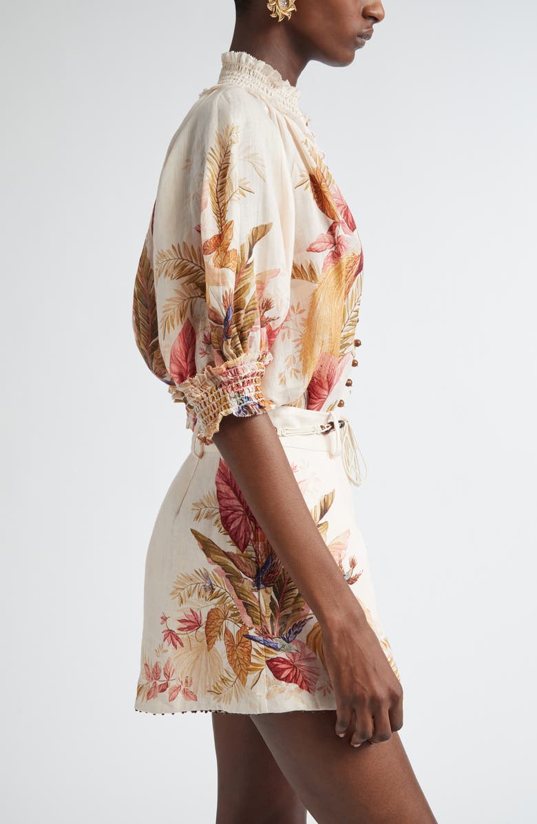 Zimmermann Ascension Billow Puff Sleeve Top, Alternate, color, Cream Palm Floral