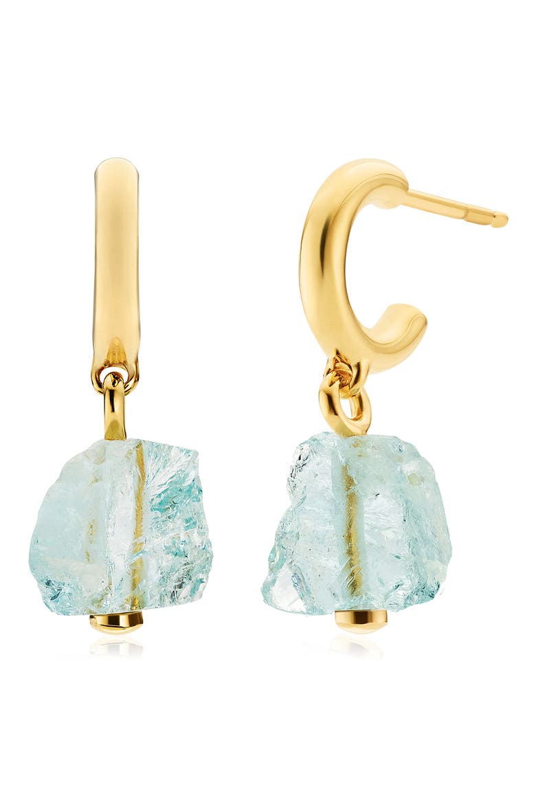 x Caroline Issa Gemstone Huggie Earrings, Alternate, color, YELLOW GOLD/ AQUAMARINE