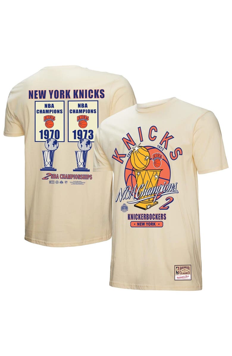 Mitchell & Ness Men's Mitchell & Ness Cream New York Knicks Hardwood Classics Champions Vintage T-Shirt, Main, color, Cream