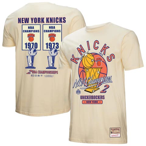 Men's Mitchell & Ness Cream New York Knicks Hardwood Classics Champions Vintage T-Shirt