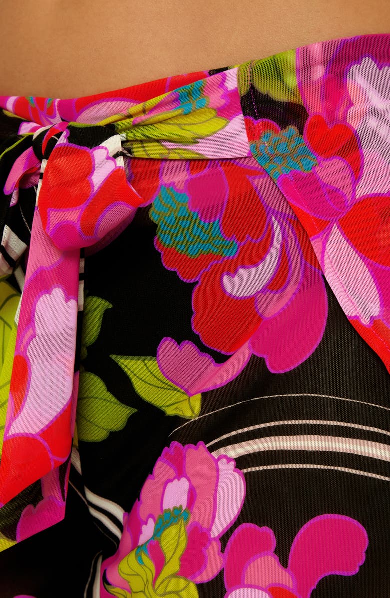 Trina Turk Bougainvillea Tie Waist Print Cover-Up Shorts, Alternate, color, Black Multi
