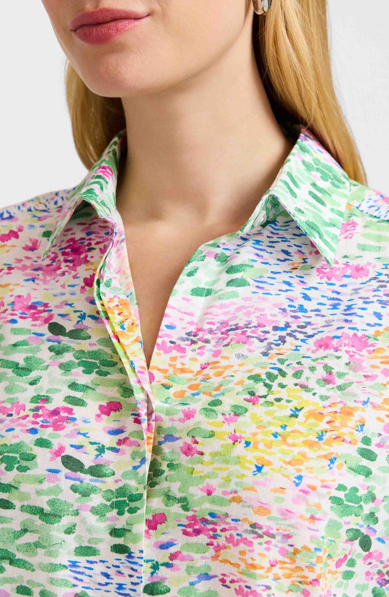 Foxcroft Olivia Floral Smocked Cuff Linen Blend Button-Up Shirt, Alternate, color, 