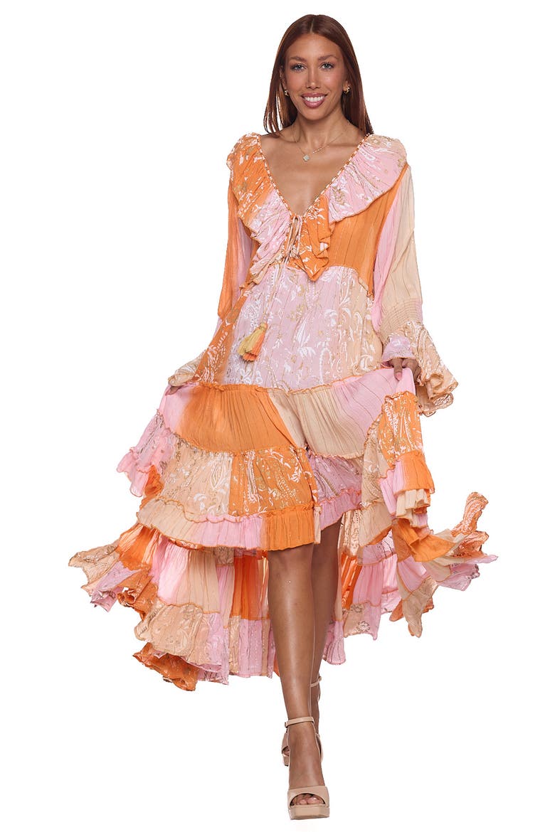 High-Low Long Sleeve Cover-Up Dress, Alternate, color, ORANGE