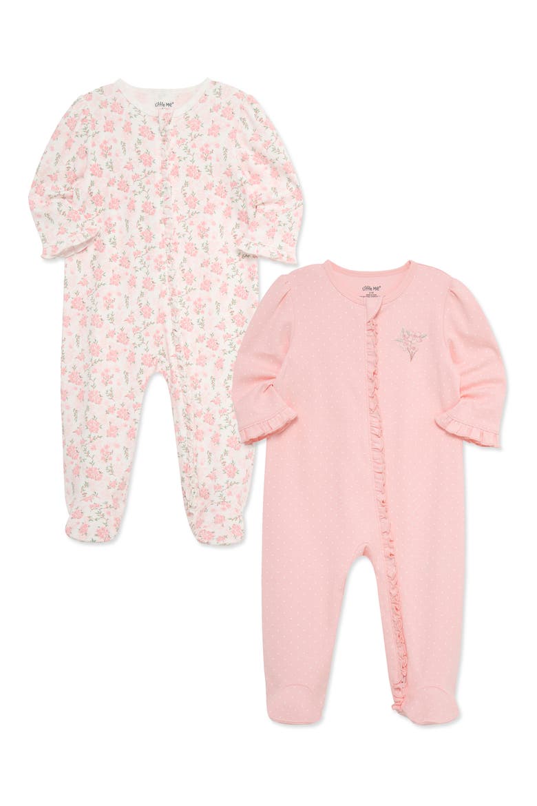 Kids' Blossoms Set of 2 Cotton Footie Pajamas, Main, color, PINK