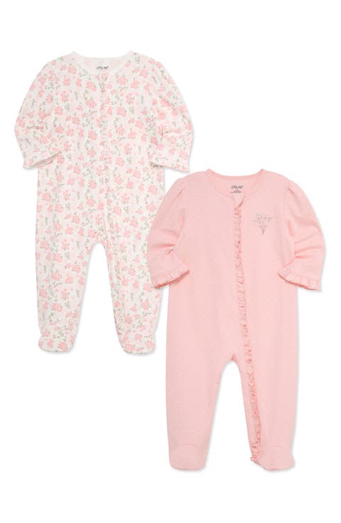 Kids' Blossoms Set of 2 Cotton Footie Pajamas