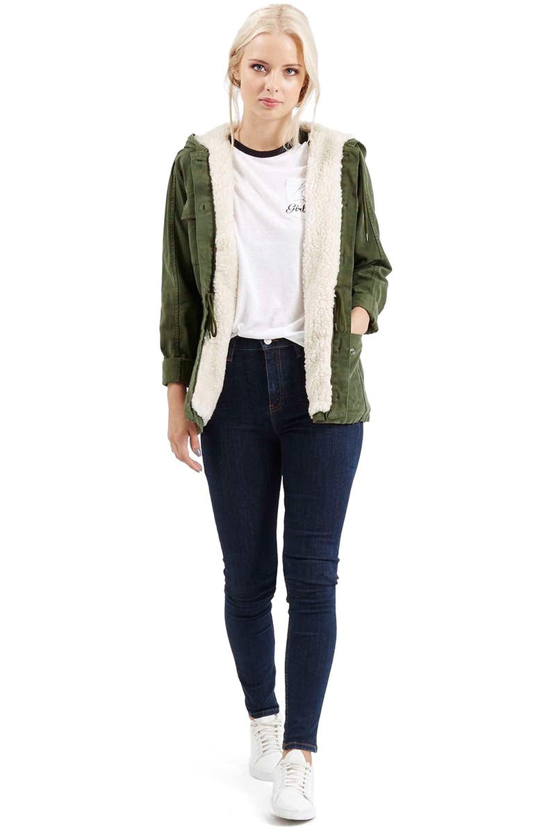 Topshop 'Esme' Faux Fur Lined Parka, Alternate, color, 