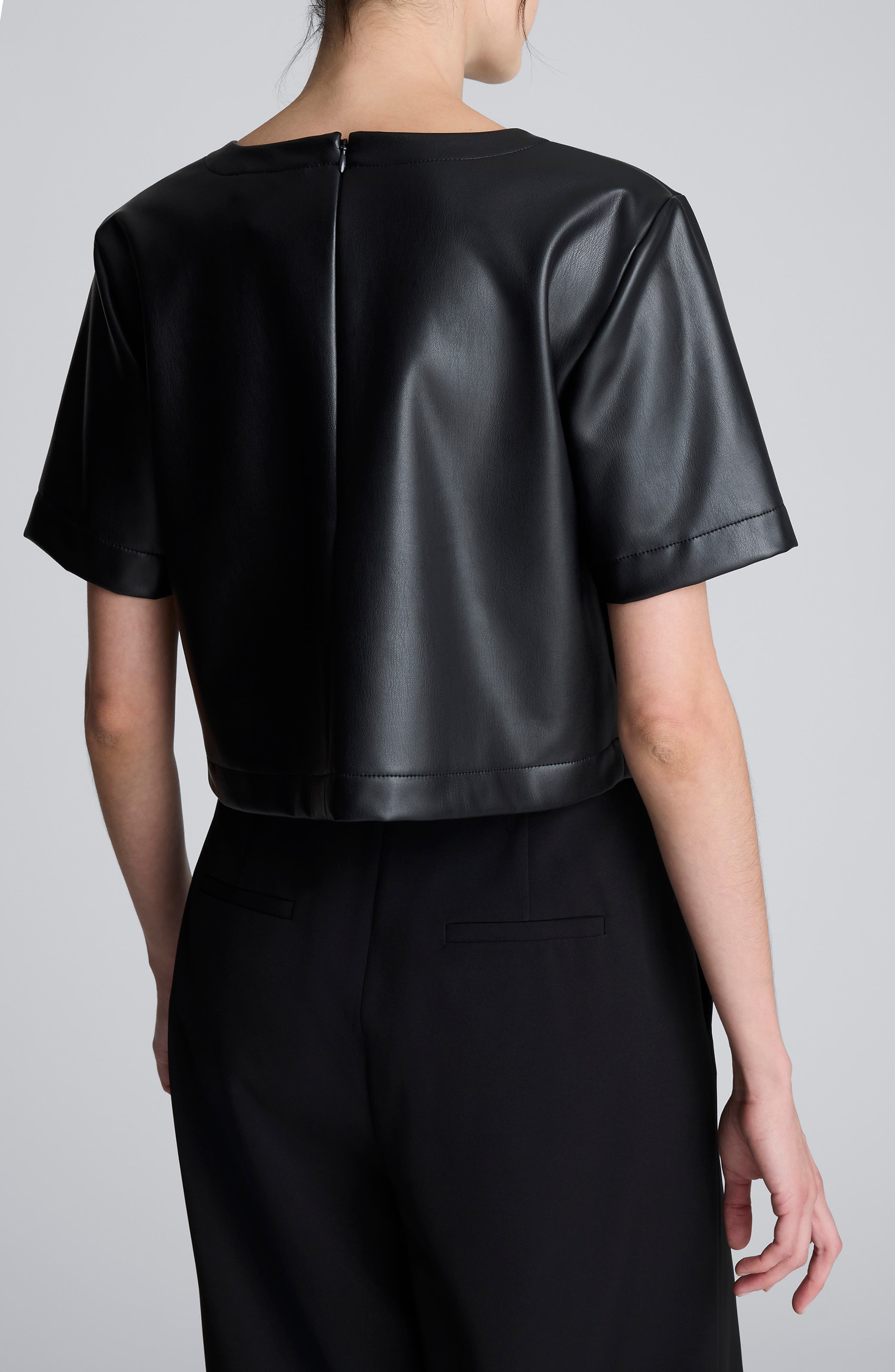 Crop Faux Leather T-Shirt - image 2