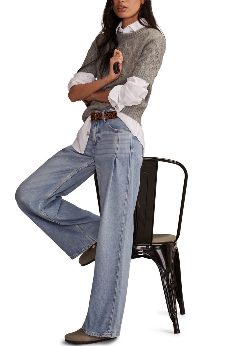 Lucky Brand Cloud Soft Cable Stitch Short Sleeve Sweater, Alternate, color,