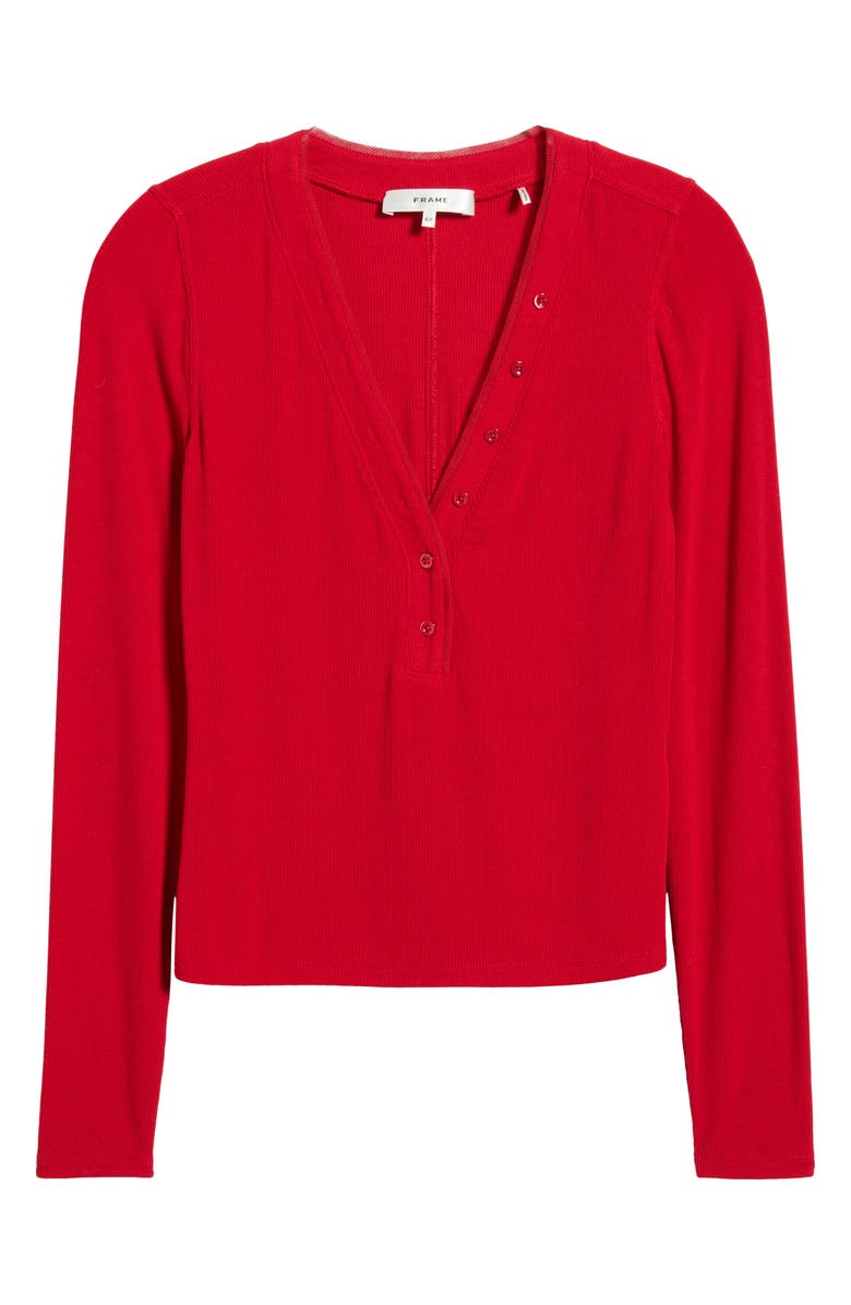 FRAME The Mesh Trim Rib Henley, Alternate, color, Bright Raspberry