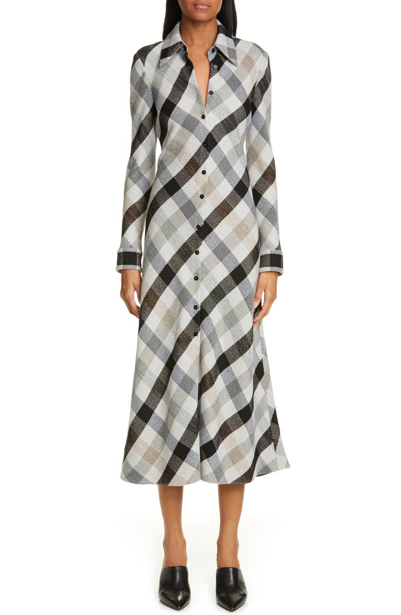 Rosetta Getty Plaid Long Sleeve Mouline Midi Shirtdress, Main, color, 