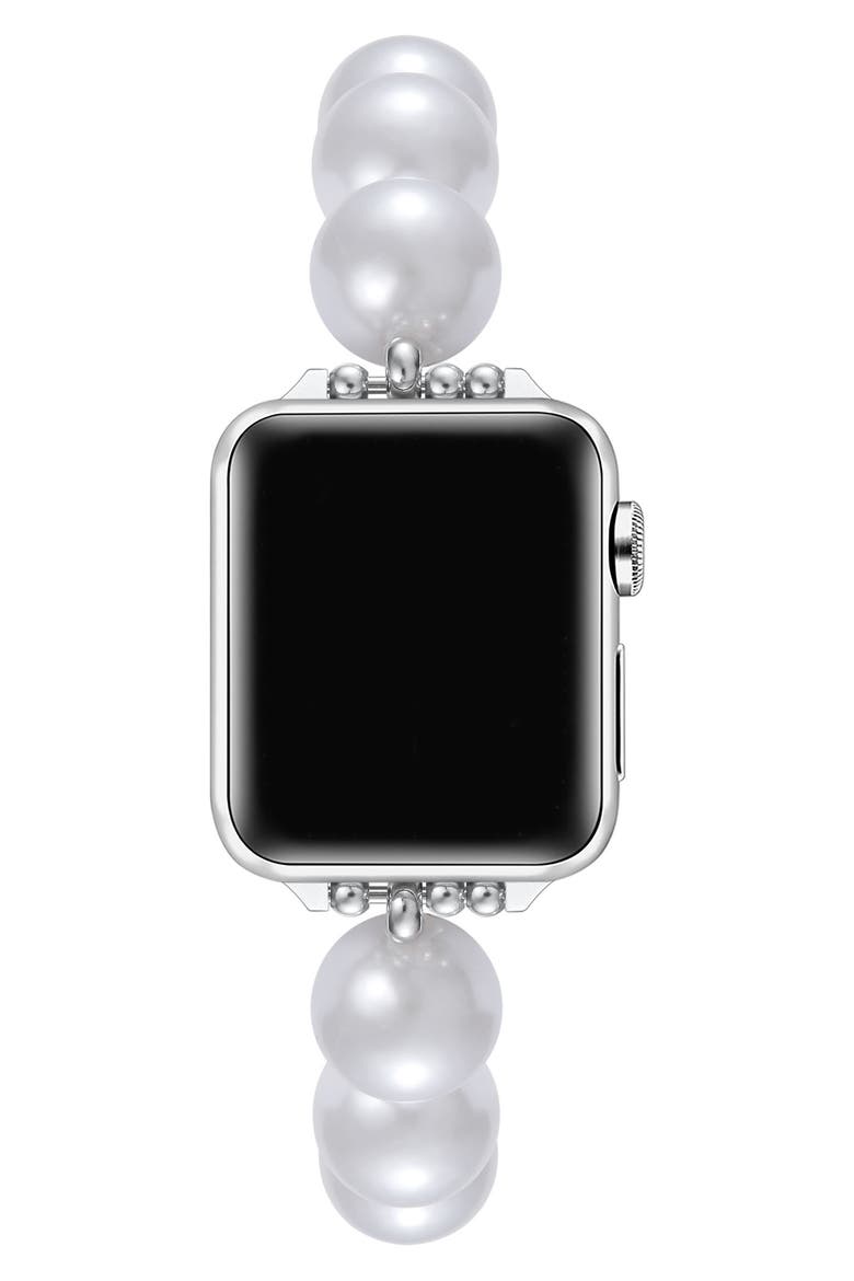 Violet Imitation Pearl Apple Watch® Bracelet Watchband, Alternate, color, WHITE