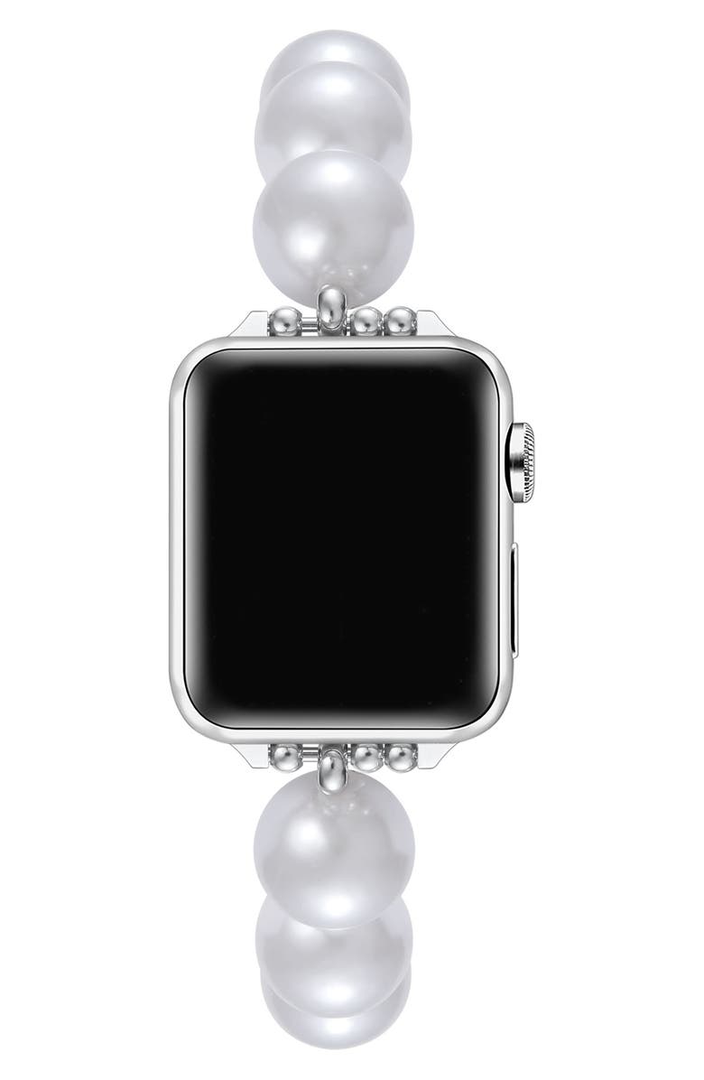 The Posh Tech Violet Imitation Pearl Apple Watch<sup>®</sup> Bracelet Watchband, Alternate, color, White