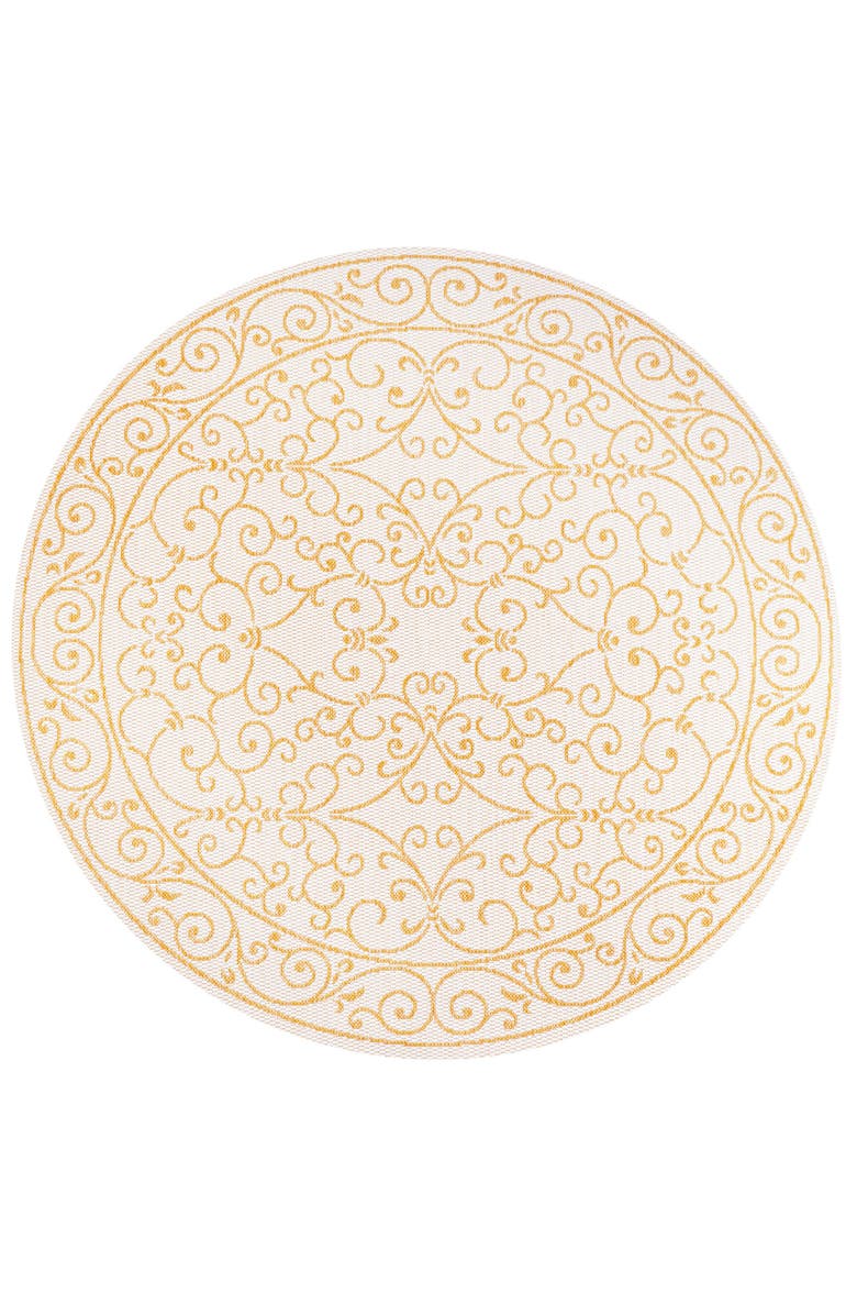 JONATHAN Y Charleston Vintage Filigree Textured Weave Indoor/Outdoor Round Area Rug, Alternate, color, Cream/Yellow