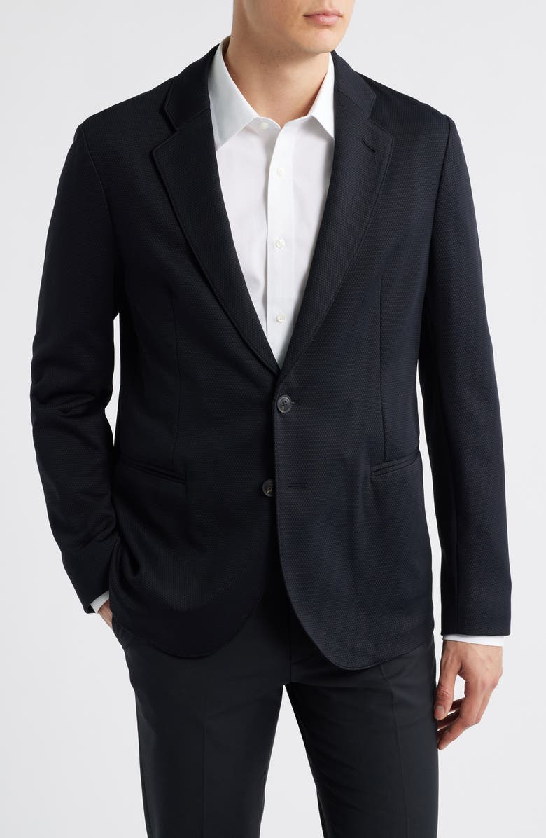 Emporio Armani Black Textured Stretch Nylon Sport Coat, Main, color, Solid Black