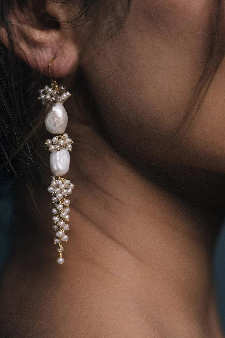 Baroque Pearl Long Drops, Alternate, color, Gold