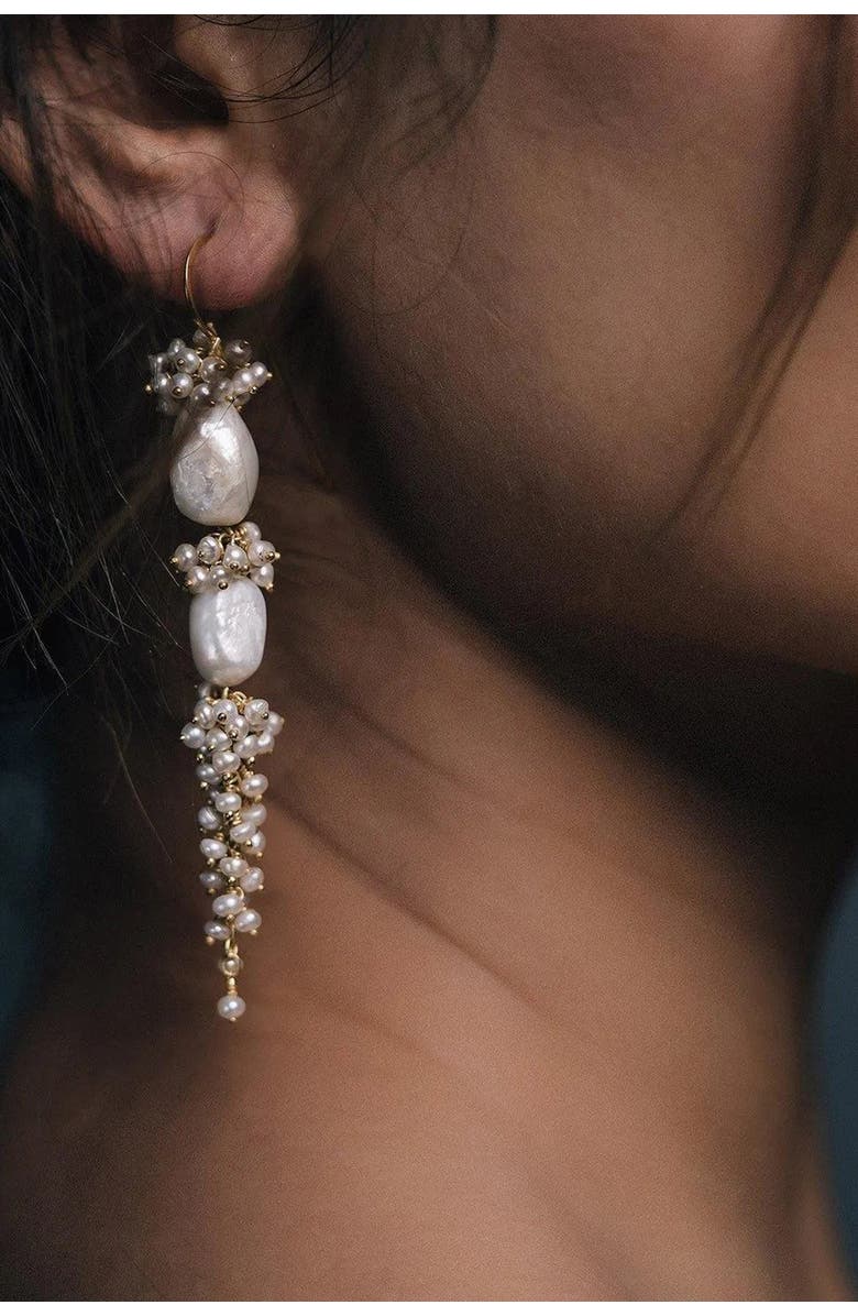 Freya Rose Baroque Pearl Long Drops, Alternate, color, Gold