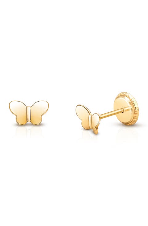 14K Gold Little Butterfly Studs Screw Back Earrings