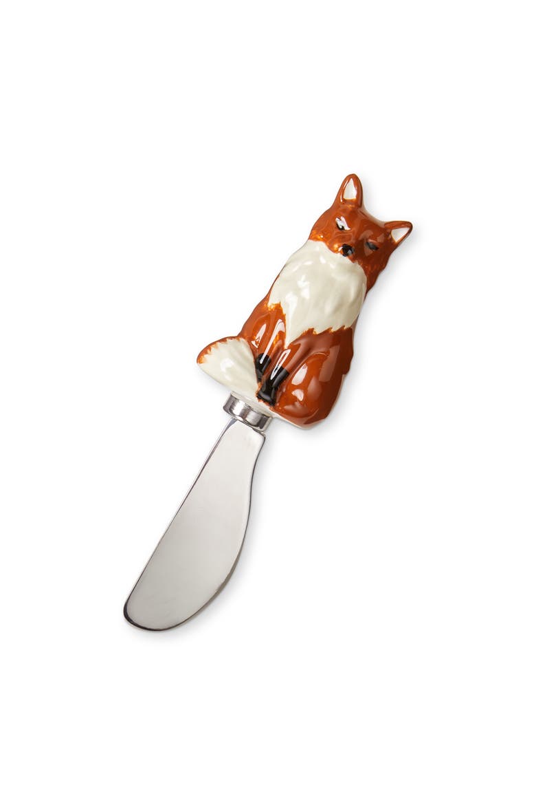 Christmas Fox Earthenware and Stainless Steel Spreader Brown 5.5 in, Main, color, Brown