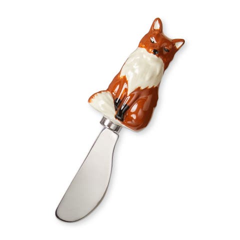 Christmas Fox Earthenware and Stainless Steel Spreader Brown 5.5 in