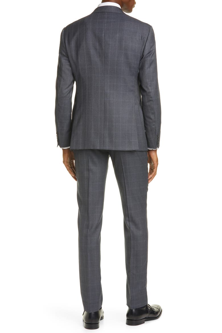 Trim Fit Grey Windowpane Wool & Silk Suit, Alternate, color, CHARCOAL