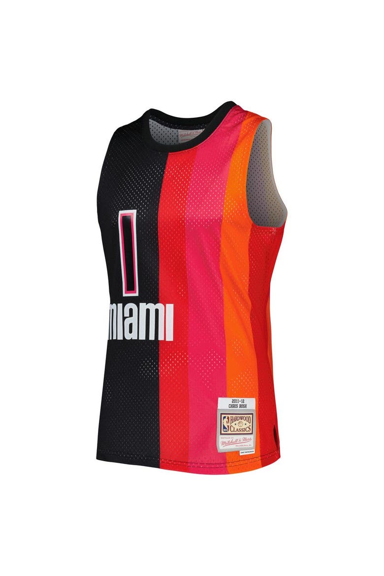 Men's Mitchell & Ness Chris Bosh Black/Red Miami Heat Hardwood Classics 2011/12 Split Swingman Jersey, Alternate, color, Black
