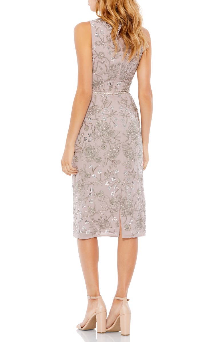Mac Duggal Beaded Mesh Midi Cocktail Dress, Alternate, color, 