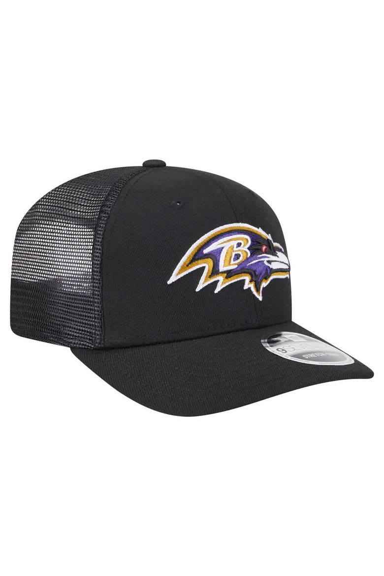 Men's New Era Black Baltimore Ravens Main Trucker 9SEVENTY Stretch-Snap Hat, Alternate, color, Black