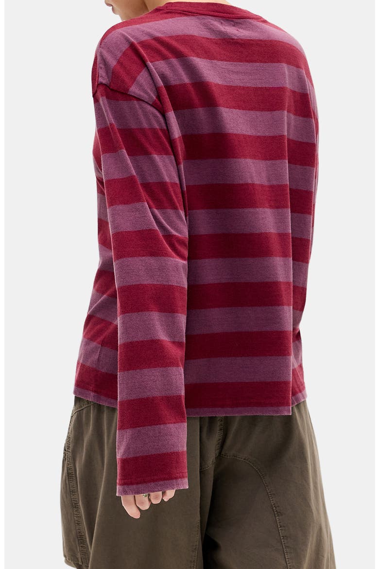 Stripe Long Sleeve Boxy Cotton Top, Alternate, color, BURGUNDY STRIPE