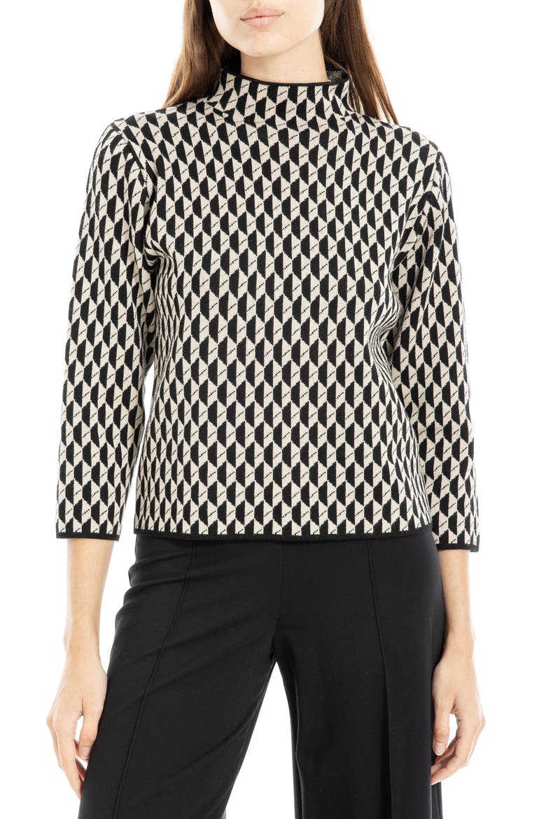 Mock Neck Sweater, Main, color, BLACK/ BONE LEAF