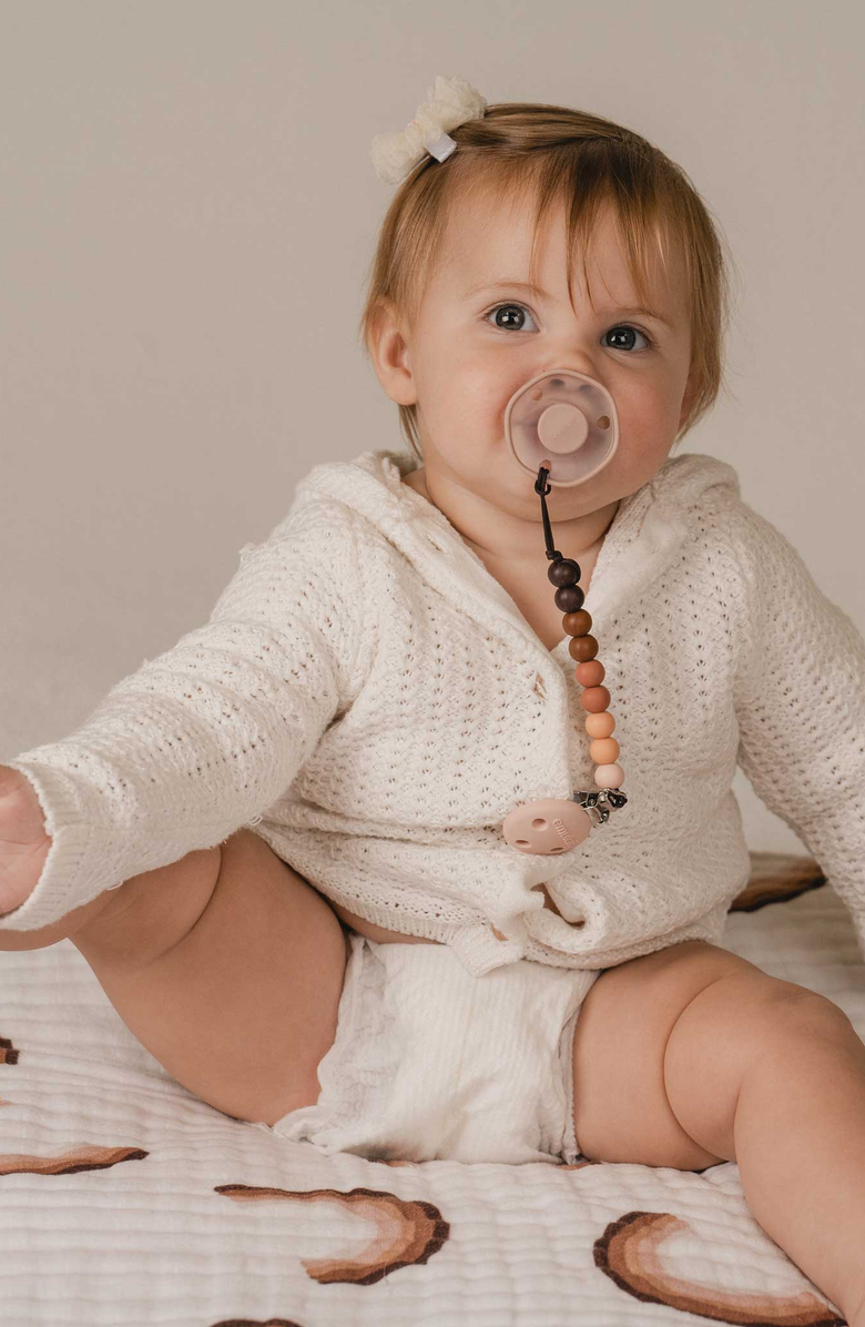 Emulait Secure Beaded Pacifier Clip, Alternate, color, Gradient Brown And Peach