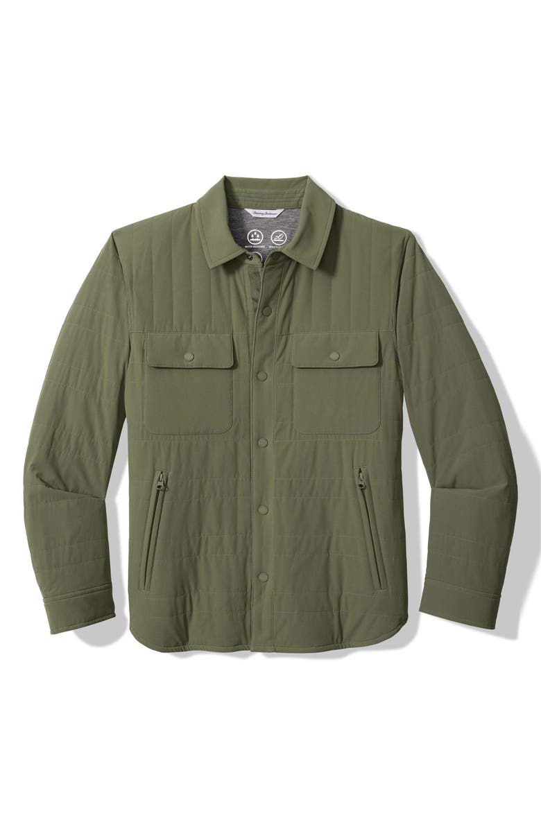 Tommy Bahama Layton Water Repellent Quilted Shirt Jacket, Main, color, Beetle Green