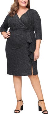 SL FASHIONS Ruffle Metallic Knit Cocktail Dress