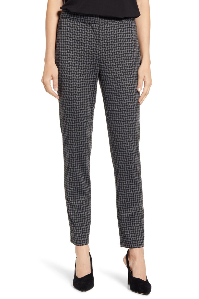 Houndstooth Check Ankle Skinny Ponte Pants, Main, color, RICH BLACK