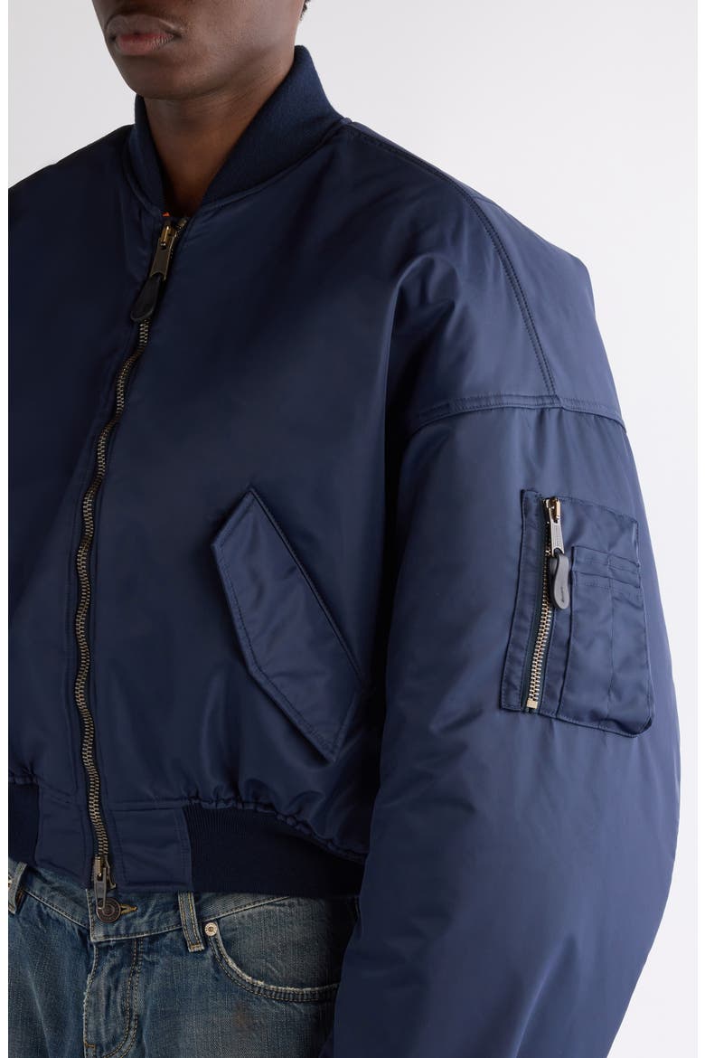 Round Satin Bomber Jacket, Alternate, color, DARK NAVY