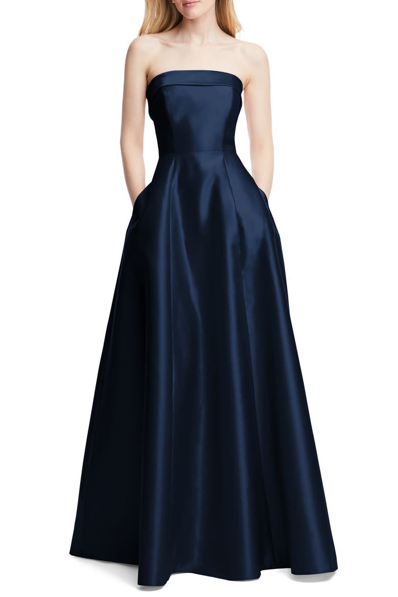 Strapless Cuff Satin Gown, Main, color, MIDNIGHT