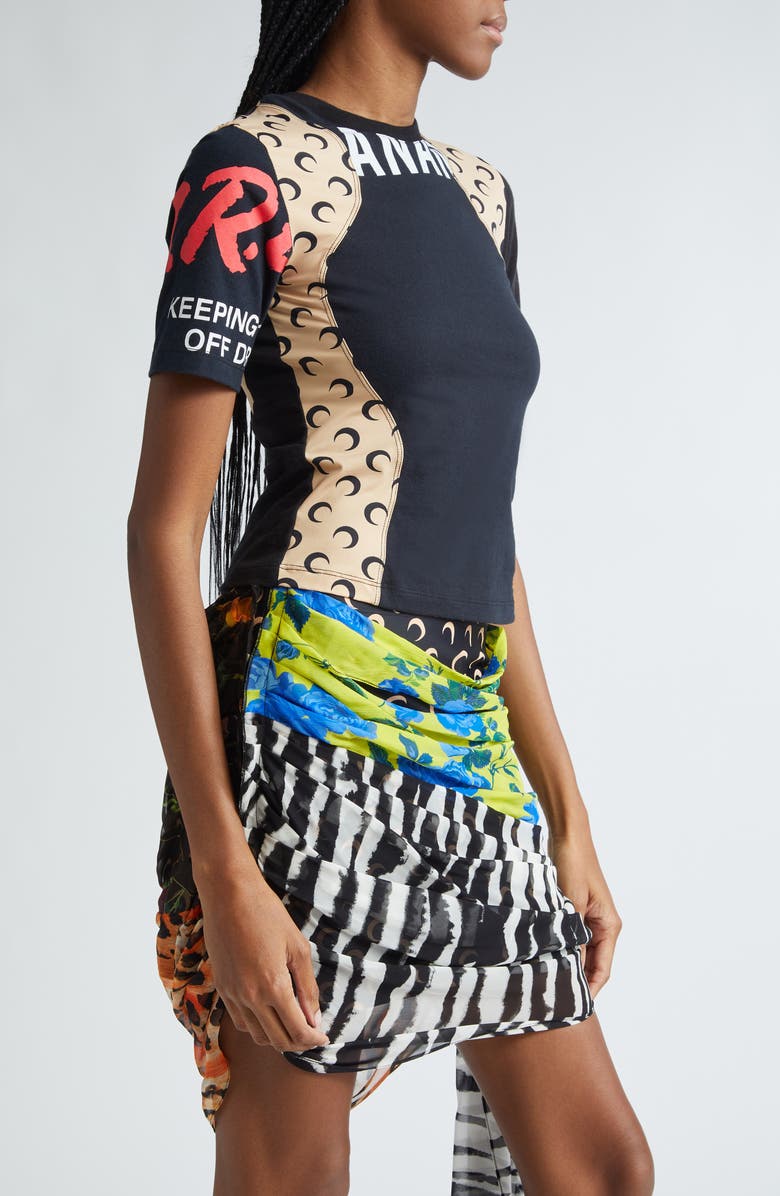 Marine Serre Paneled Cotton Graphic T-Shirt, Alternate, color,