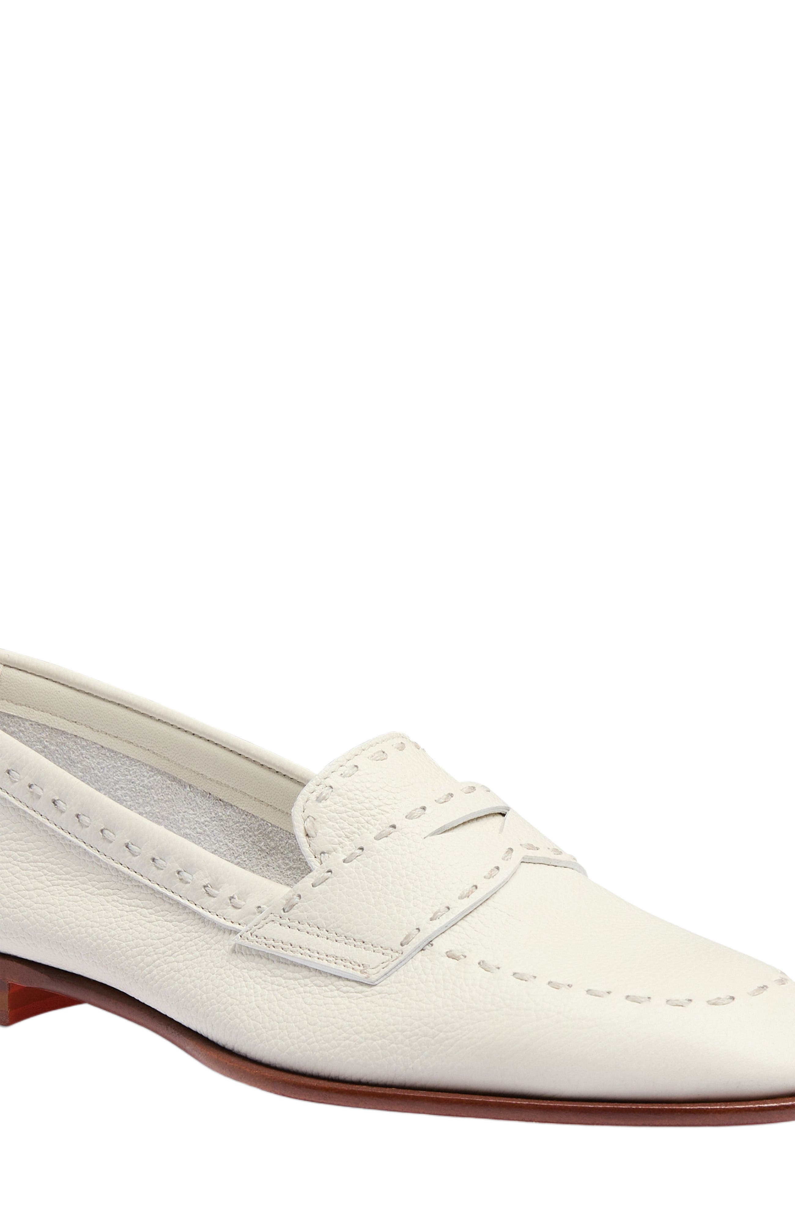 Santoni Women's tumbled leather penny loafer, Alternate, color, White
