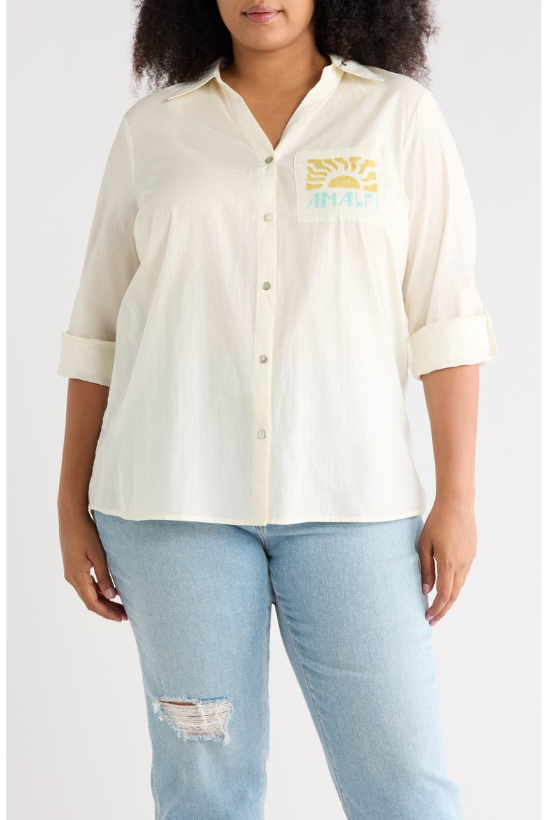 Postcard Tunic Button-Up Shirt, Main, color, R008 IVORY