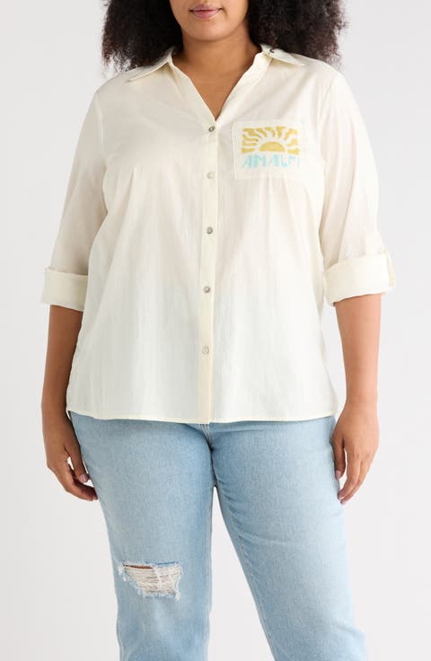 Postcard Tunic Button-Up Shirt (Plus)