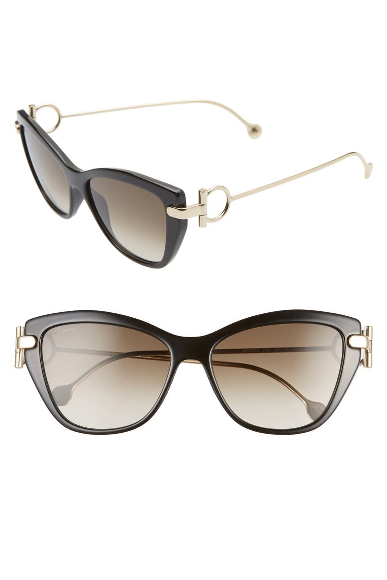55mm Cat Eye Sunglasses, Main, color, BLACK