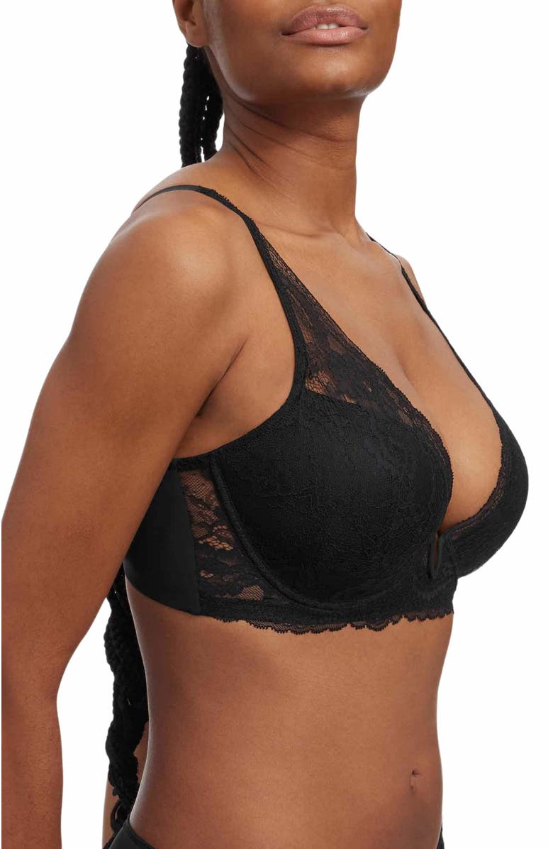 Skarlett Blue Minx Lace Plunge Lightly Lined V-Wire Bra, Alternate, color, Black