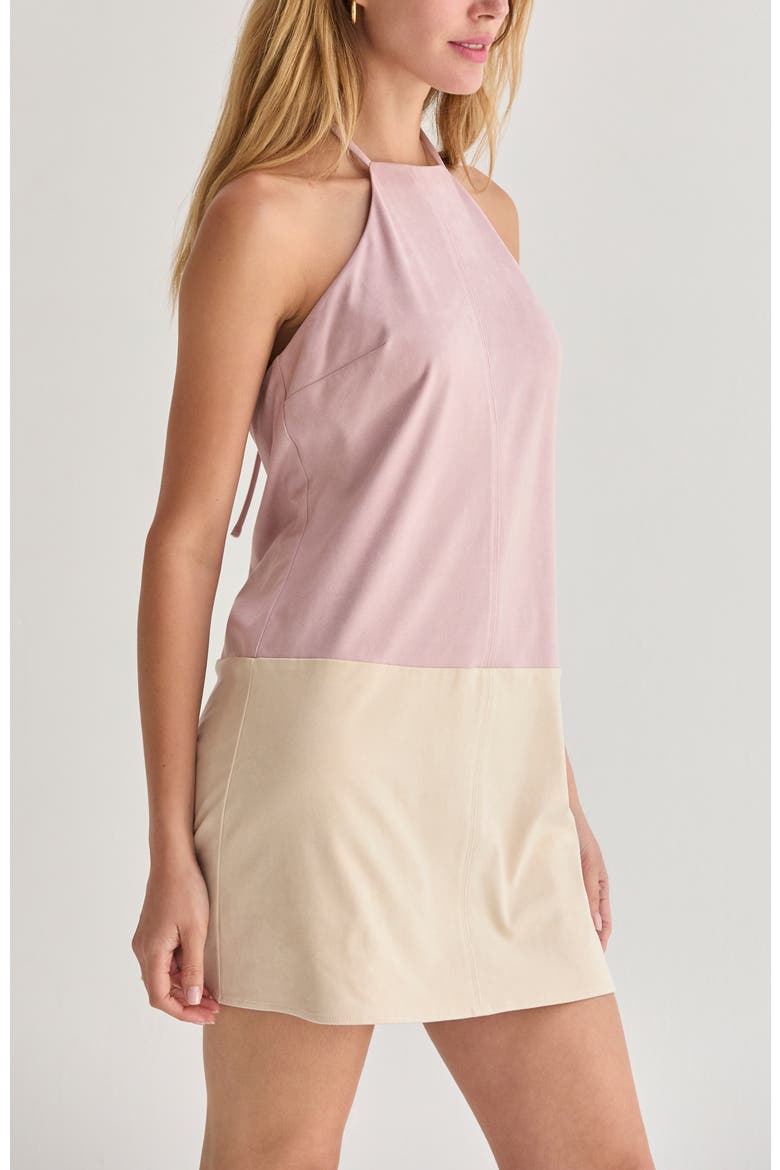 Suede Color Block Halter Mini Dress, Alternate, color, Pink