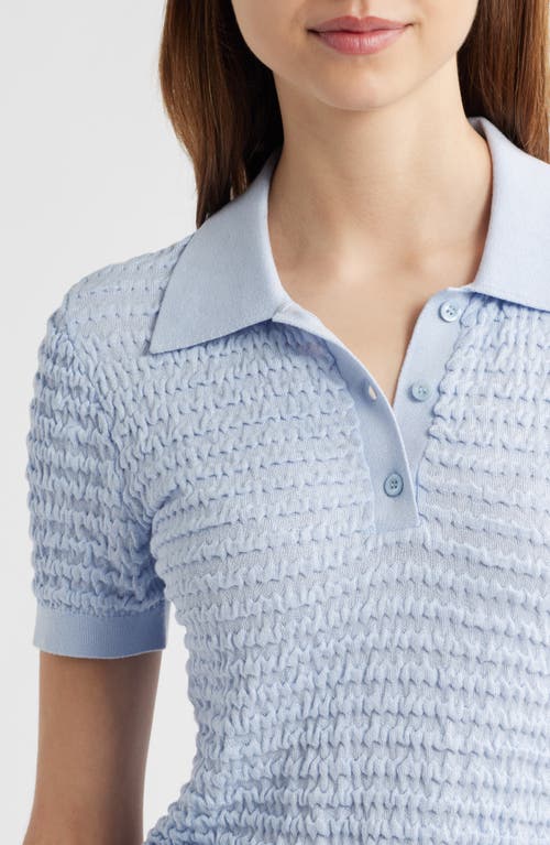 Frame The Smocked Silk Polo In Blue