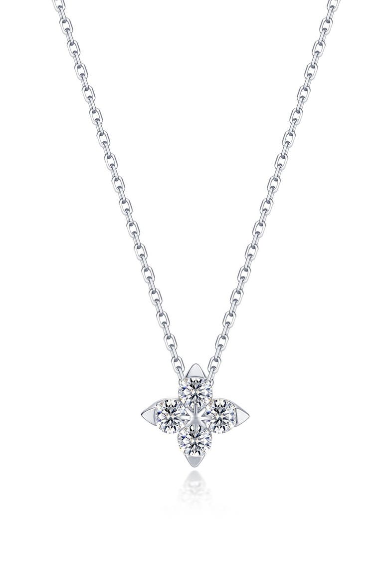 Trillium Bud Simulated Diamond Pendant Necklace, Main, color, SILVER