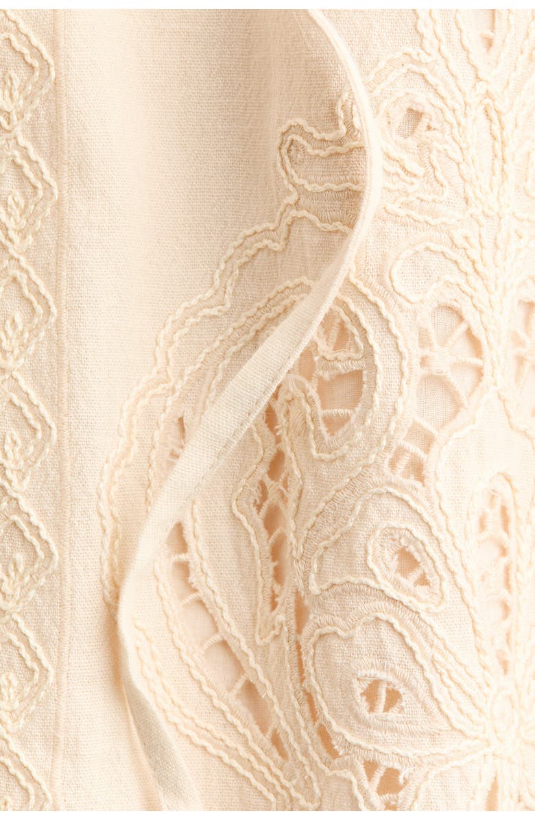 H&M Linen-blend eyelet-embroidered jacket, Alternate, color, Light Beige