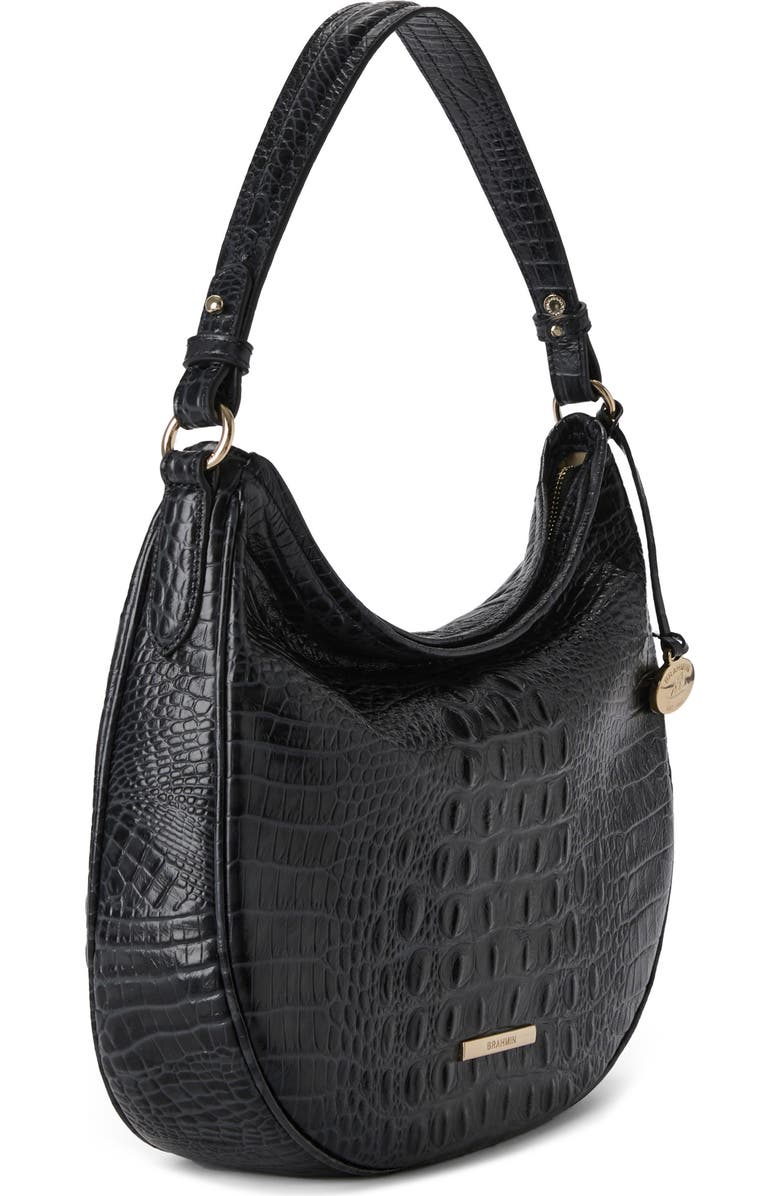 Brahmin Small Kathleen Croc Embossed Leather Shoulder Bag, Alternate, color, Black Alden Road
