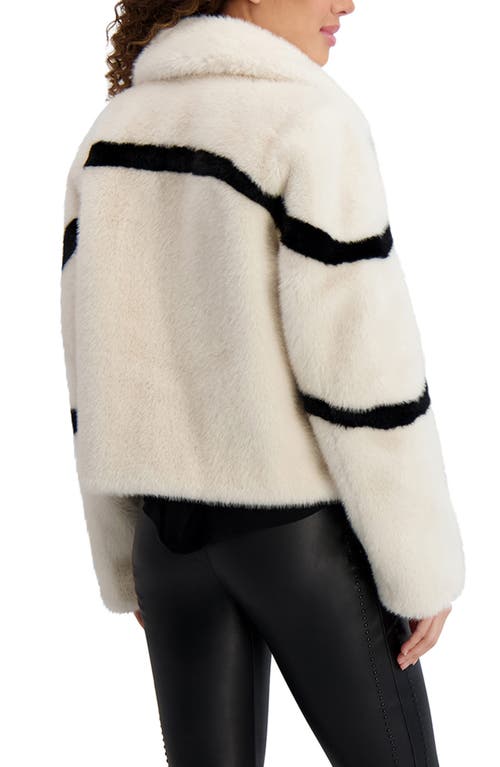 Karl Lagerfeld Stripe Short Faux Fur Coat In White