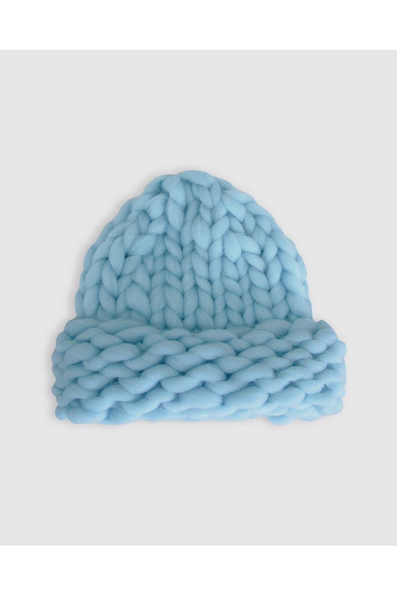 Snowflake Hand Knitted Beanie, Main, color, Sky Blue