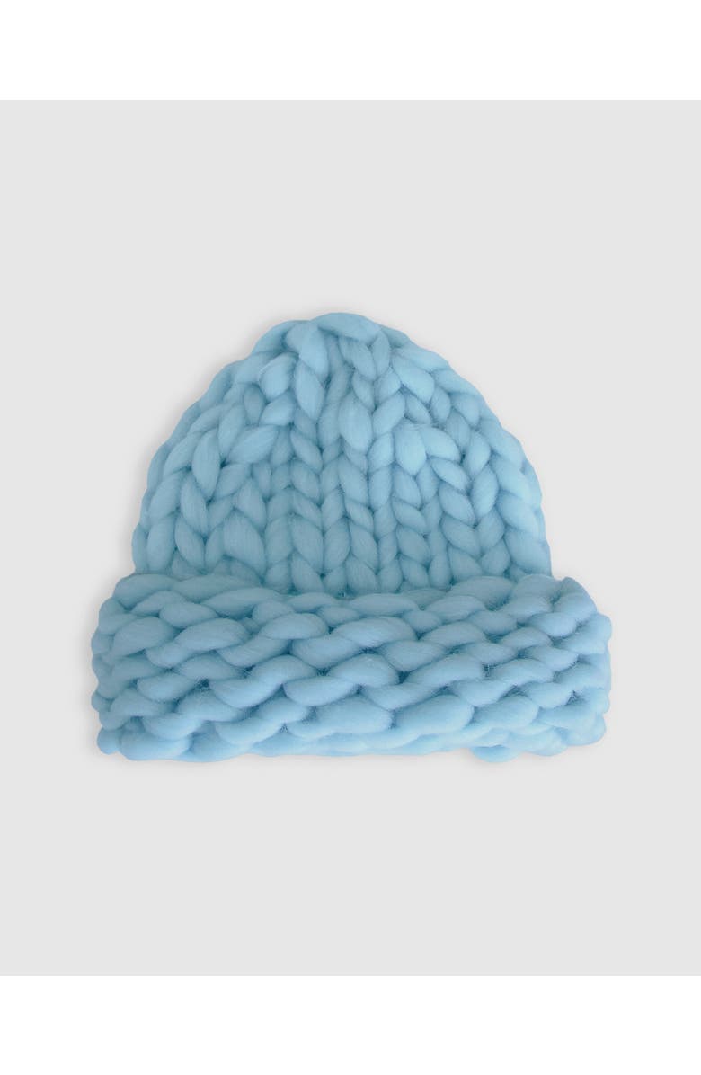 Belle & Bloom Snowflake Hand Knitted Beanie, Main, color, Sky Blue