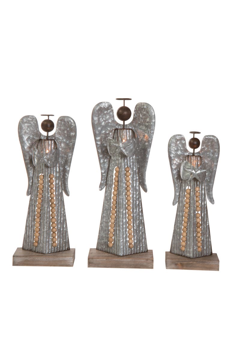 Transpac Silver Metal Beaded Angel Decor Set of 3 for Home Decor, Main, color, Silver